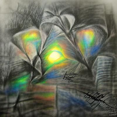 Light conquers darkness impressionism iridescent charcoal dr...