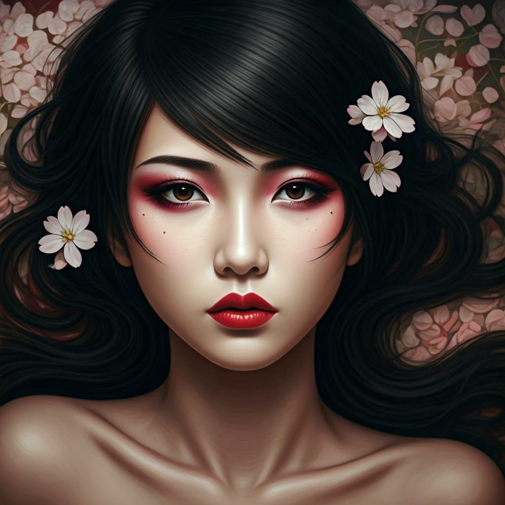 japanese model wearing flowers in her hair  by @The Unloved