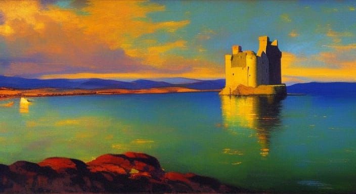 Medieval Eilean Donan Castle At Sunrise (Impressionism) #10
