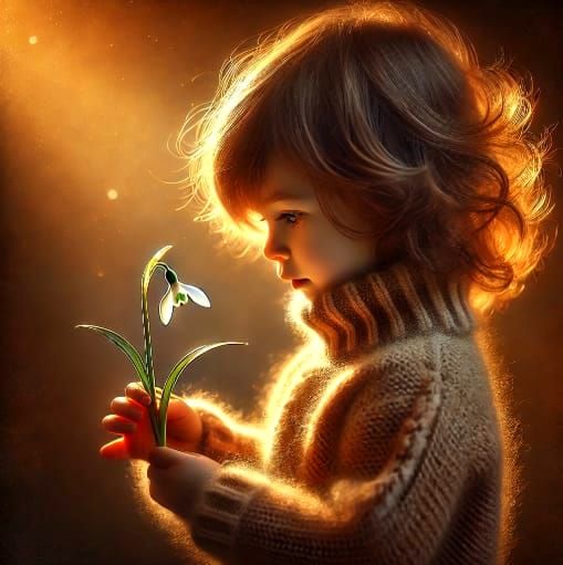 A touch of sun on a snowdrop