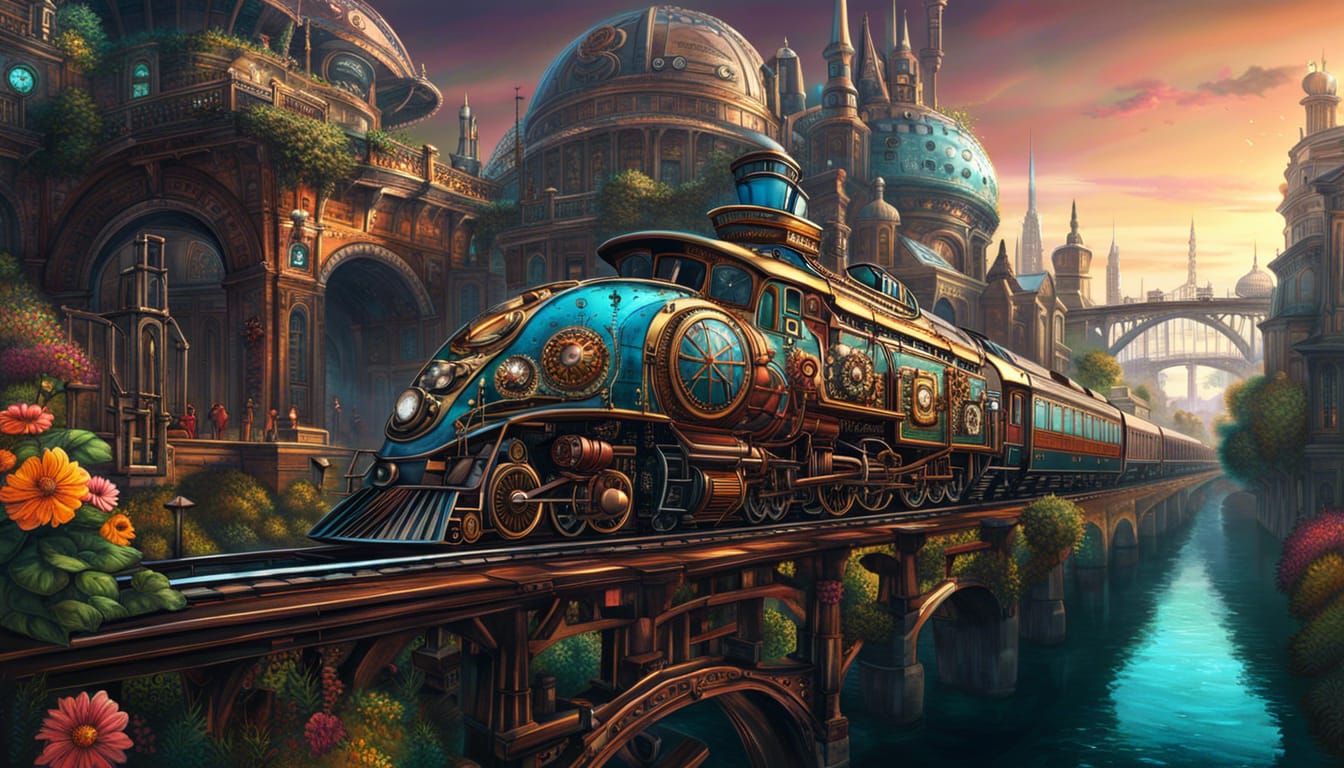 a floral cyberpunk train  by @Spearmint