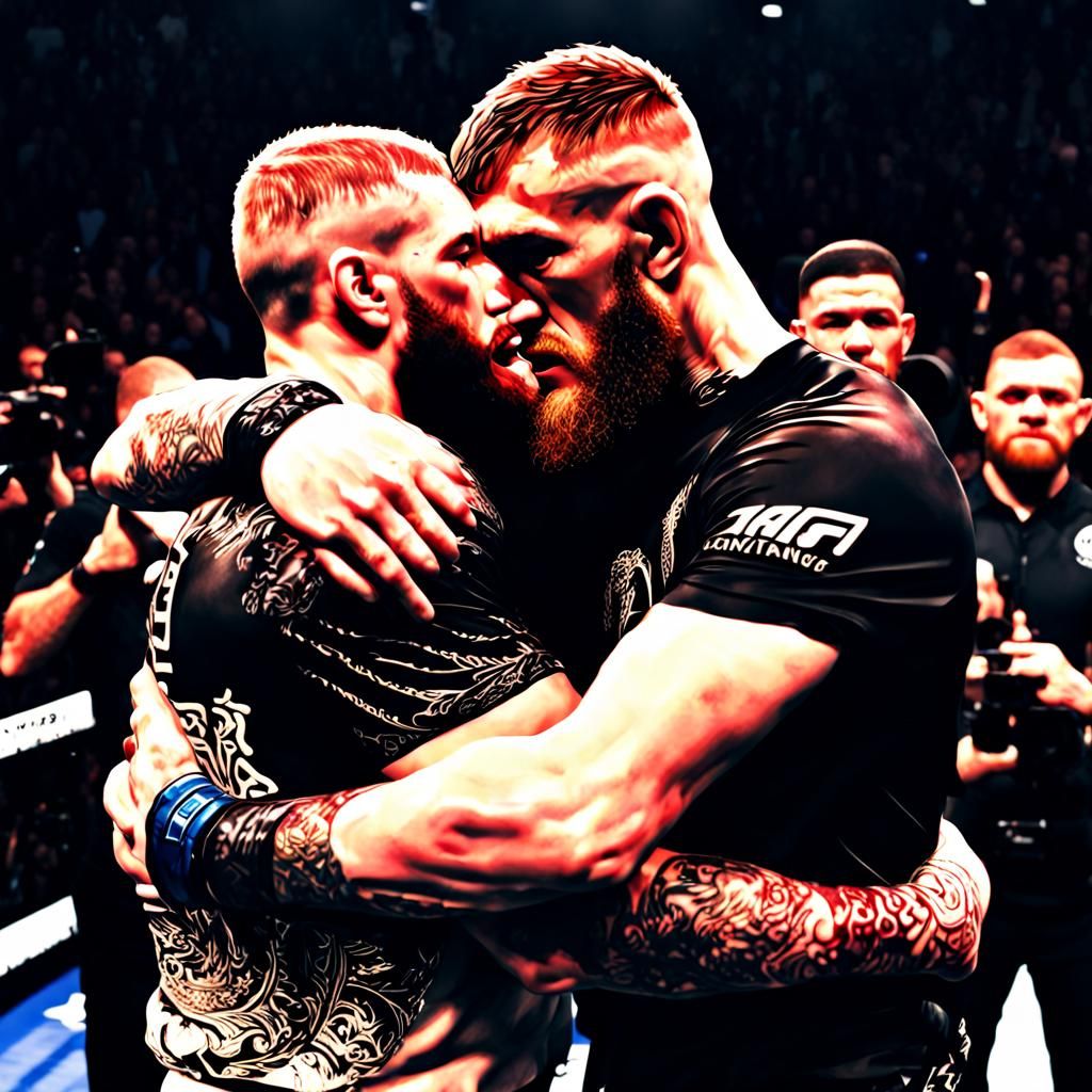Image of khabib nurmagomedov and conor mcgregor hugging like...