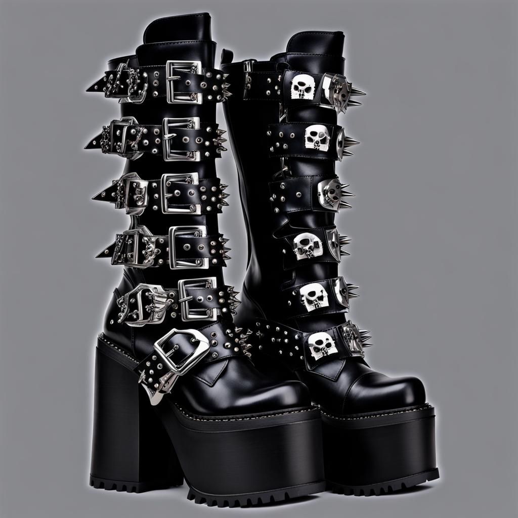 cyber goth platform shoes with chunky heels and skull buckles and spikes AI Generated Artwork NightCafe Creator