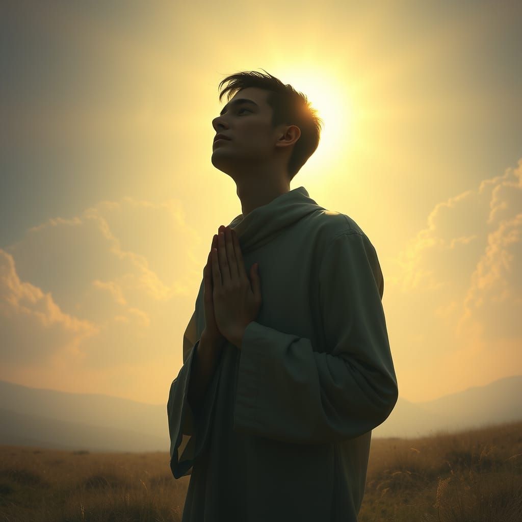 Contemplative Prayer in Ethereal Landscape