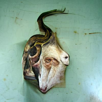 Body of a snake head of a goat portrait