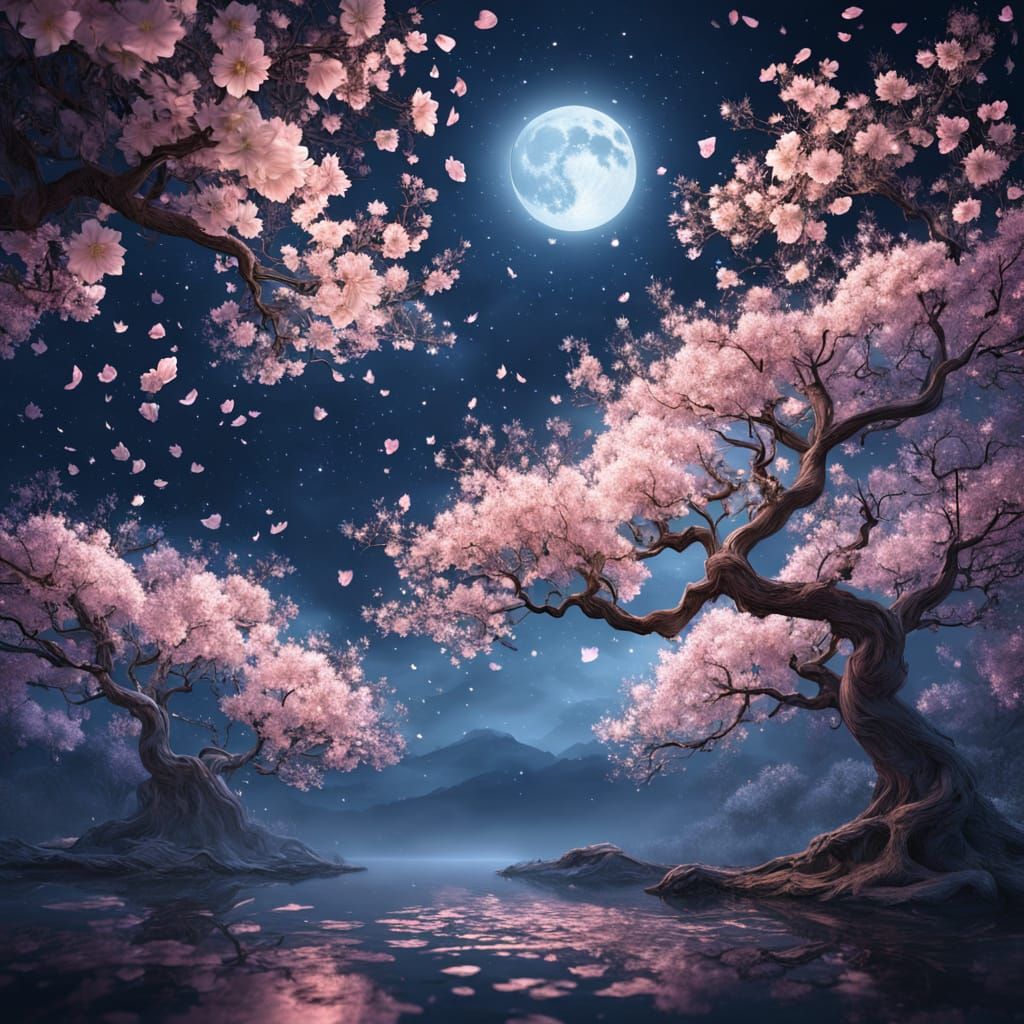 Moonlit Cherry Blossom Dreamscape