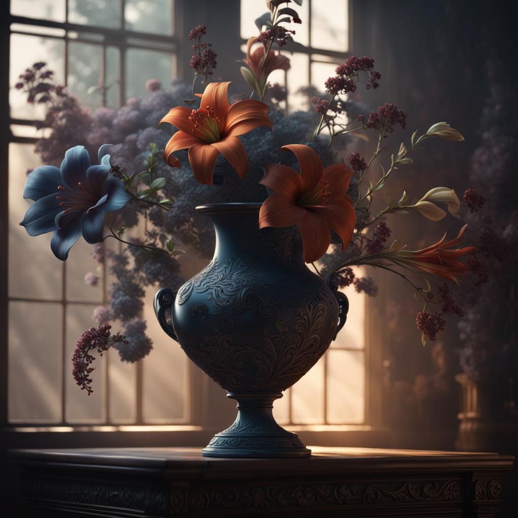 flower vase of dark smoke lighting lillie
