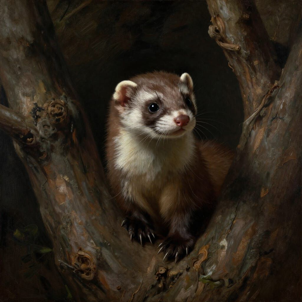 Painting of an alert ferret.  by @Terra