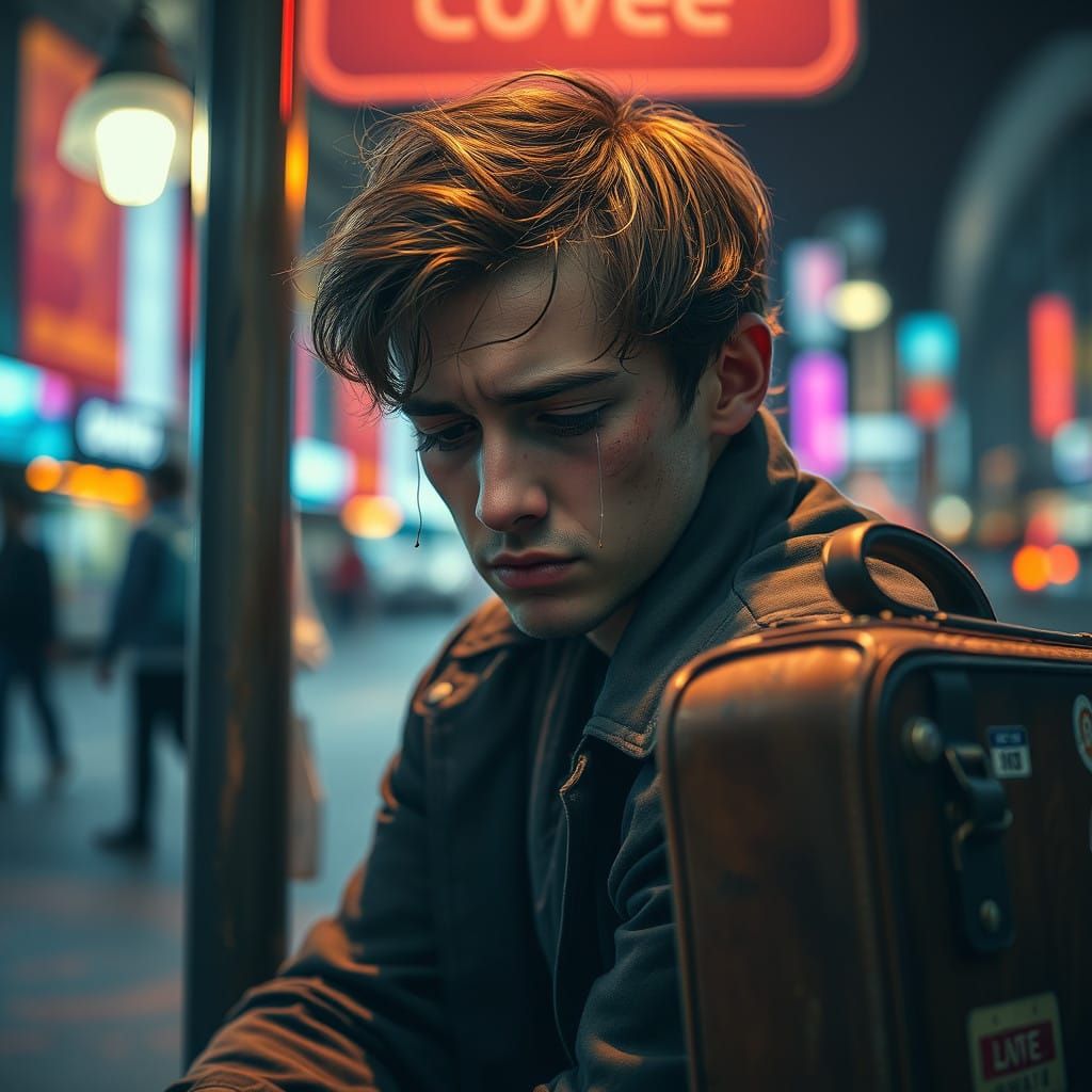 Lonely Figure Amidst City Lights