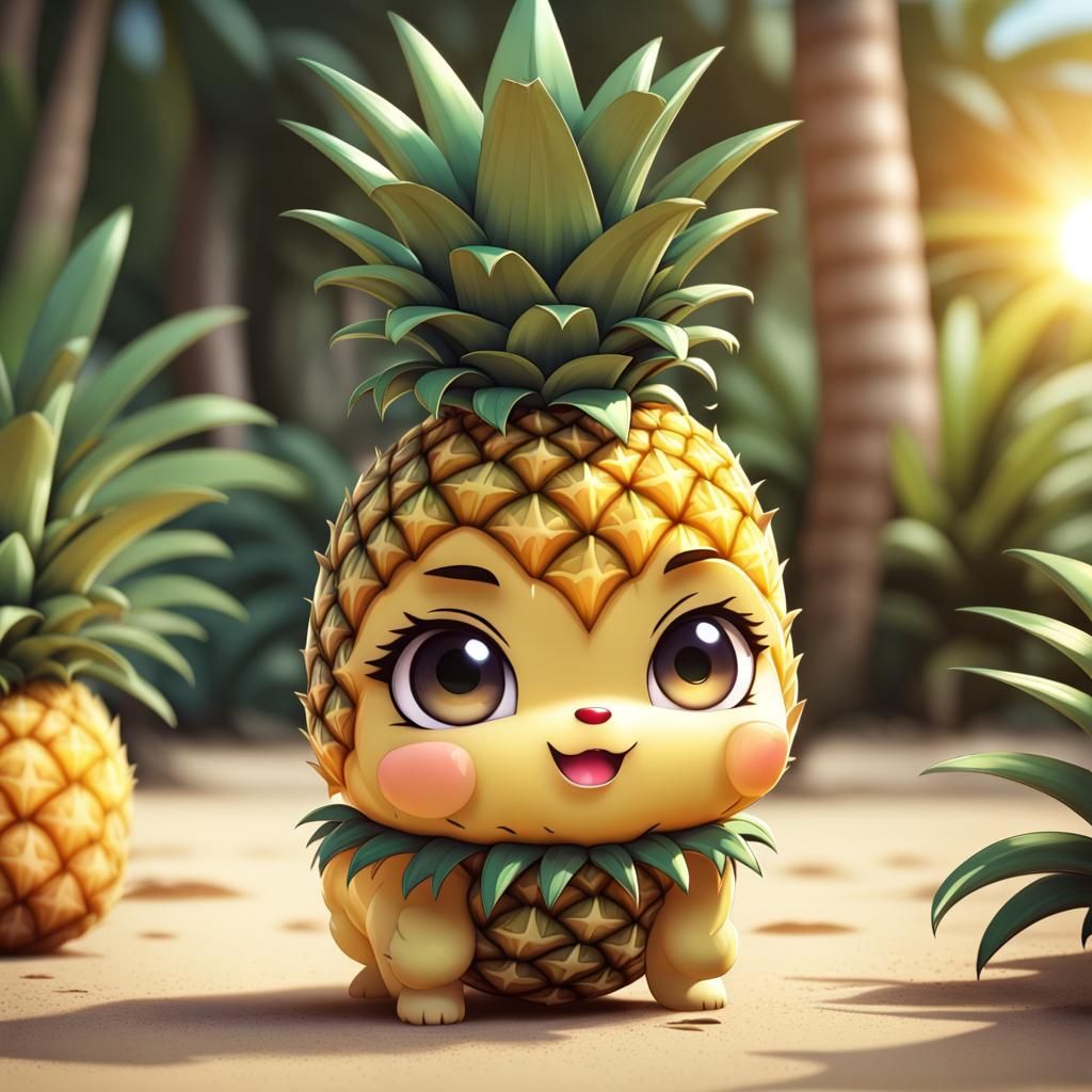 Chibified pineapple 🍍   by @GreenNails 