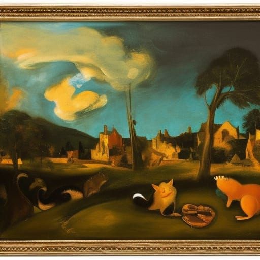 Cat, mouse and frog singing Canticle of cantiles 
By Bronzin...