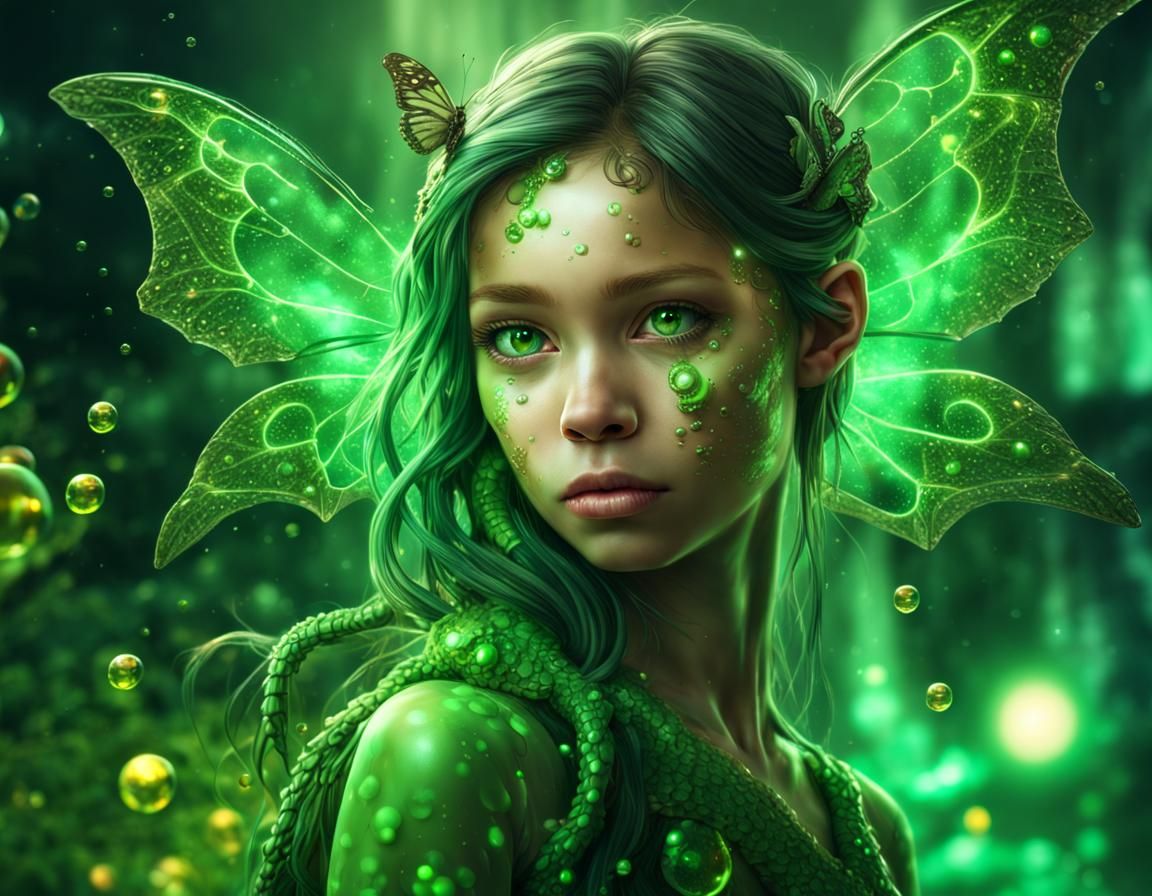 green dragon girl with butterfly - AI Generated Artwork - NightCafe Creator