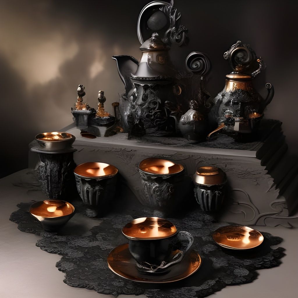 Beautiful black gothic tea set AI Generated Artwork NightCafe Creator