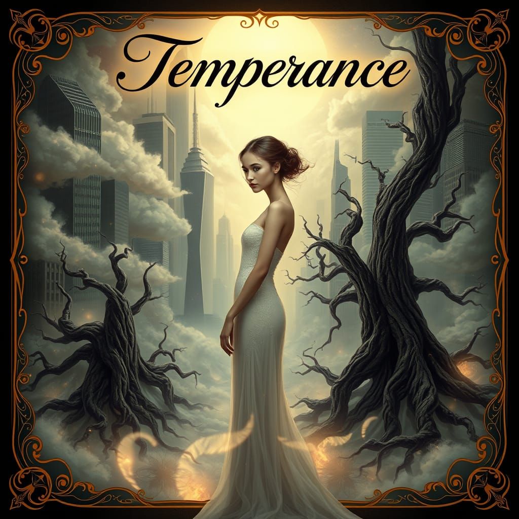 A thin woman blending surreal elements, with a dreamlike lan...