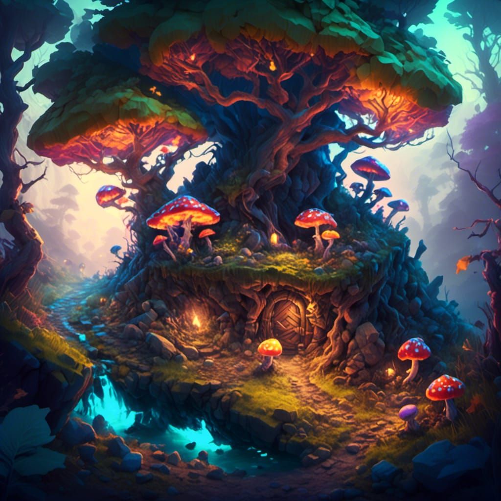  <lora:IsometricView:1.0> forest enviroment with glowing mushrooms