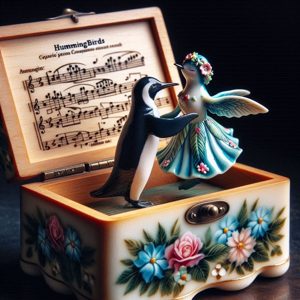 Decorative Music Box Humming Bird and Penguin 1