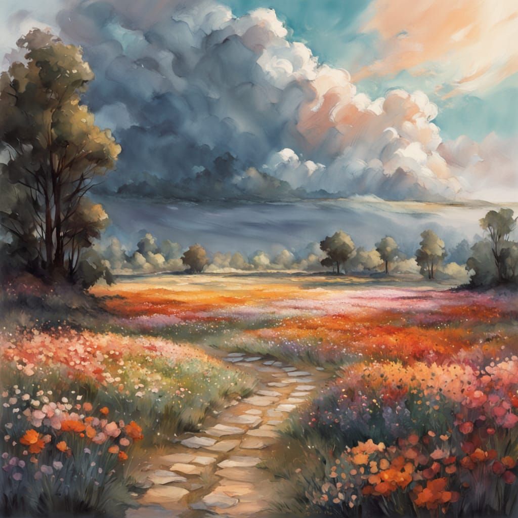 A poetic surreal scene symbolizing that nothing on Earth disappears without a trace — a vast landscape where human footprints slowly transfo...