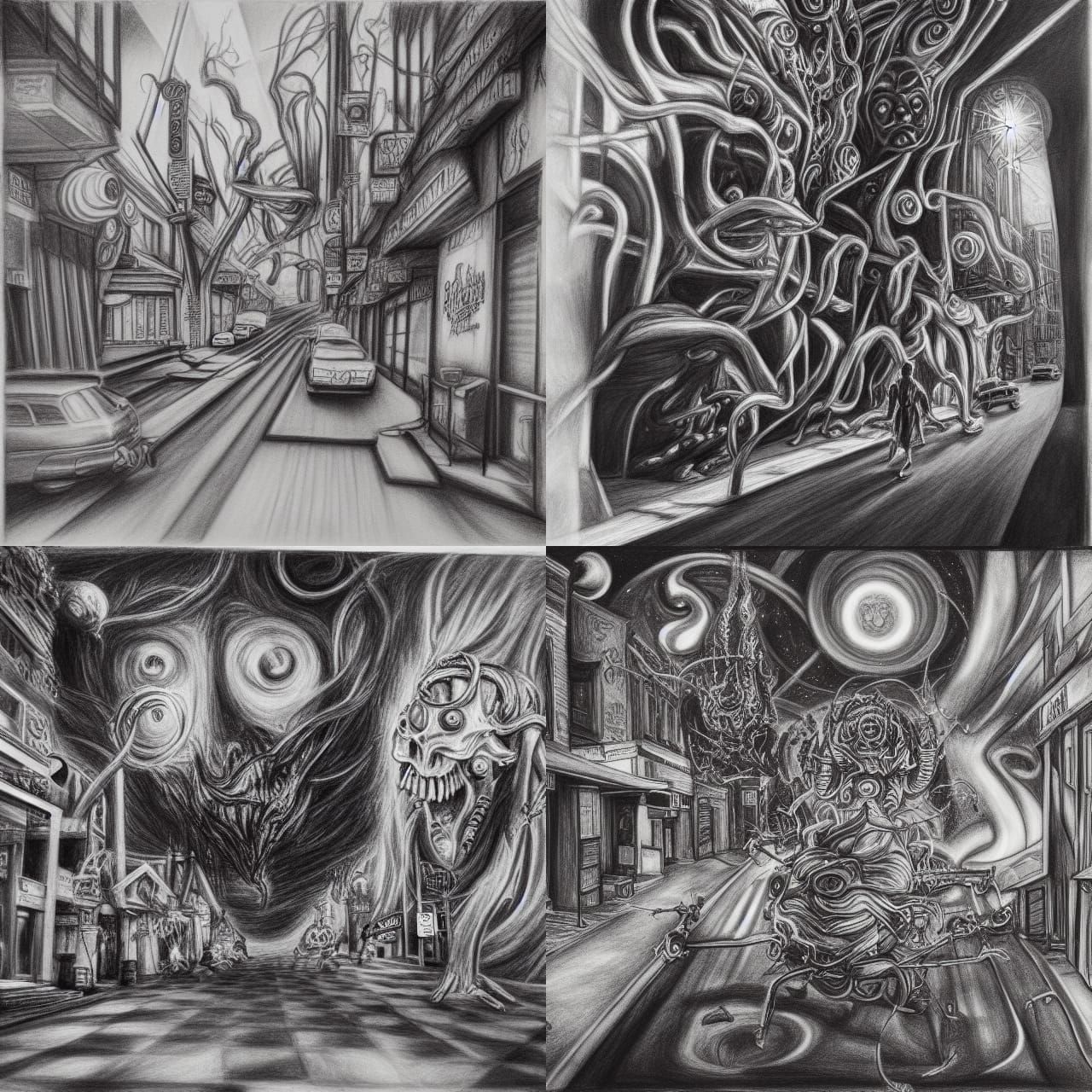 Cosmic horror on the streets of old Hollywood,  hyperdetaile...