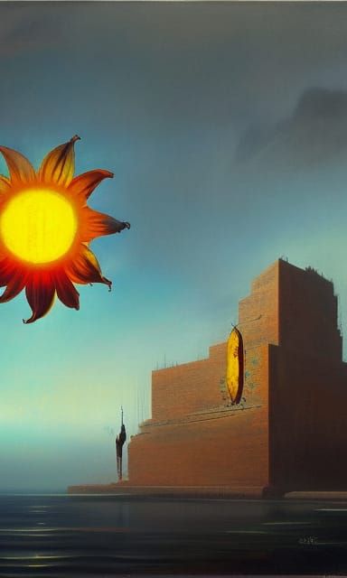 steel tower red sun