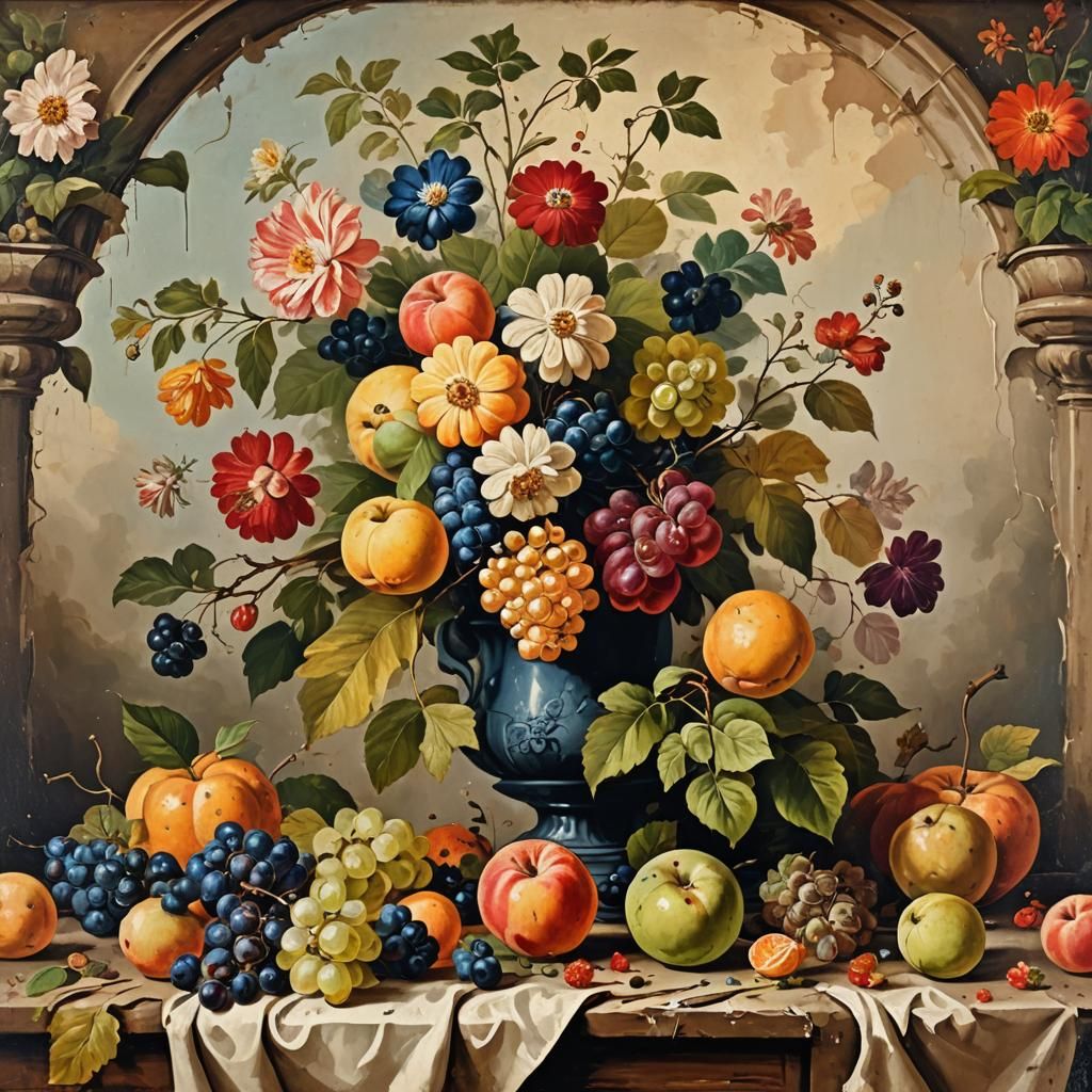 Still life Fruits and flowers in the style of old Dutch Masters - AI ...