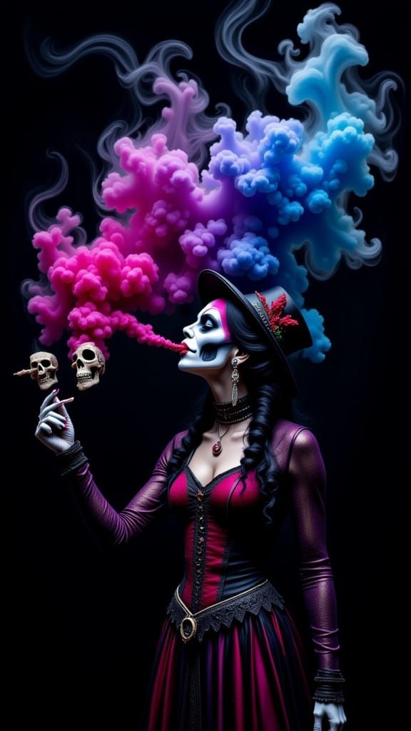 Gothic Punk Rock Woman with Psychedelic Smoke