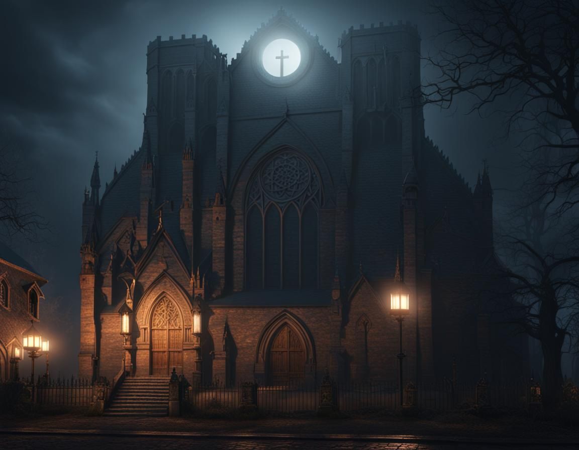 Puritan Era Salem Church an ominous Church on a dark night