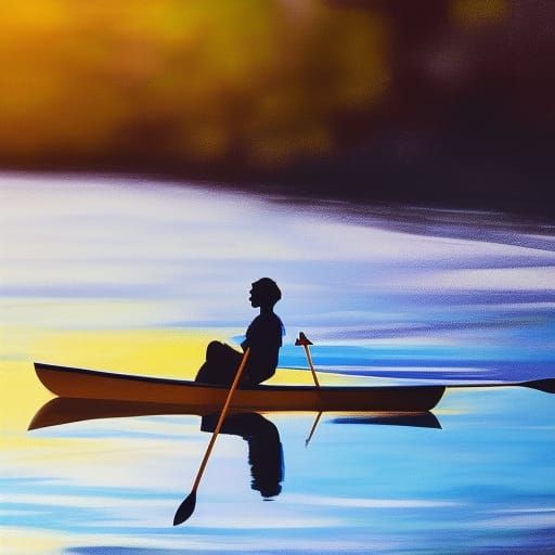 A canoe gliding down a serene river.