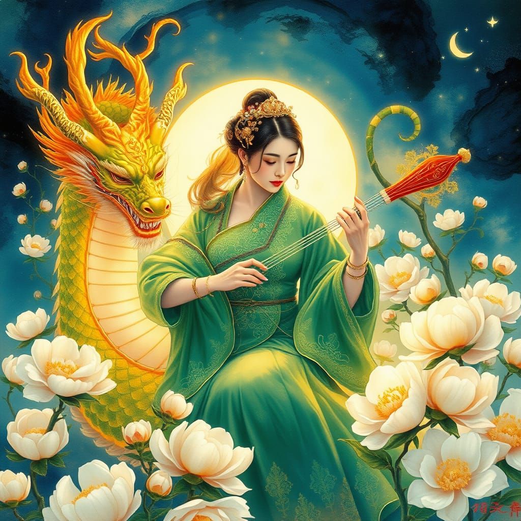 Dreamlike Chinese Serenade in Vibrant Watercolor