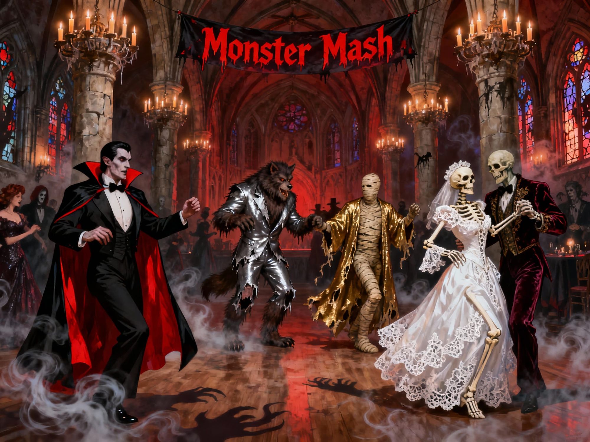 Monsters at a New Years ball