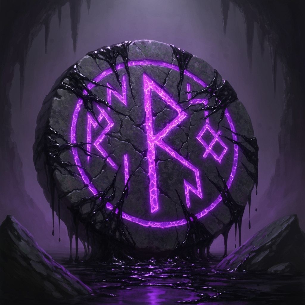 This ancient and malevolent rune pulses with the essence of death and entropy. The stone appears to be saturated with the very fabric of dec...