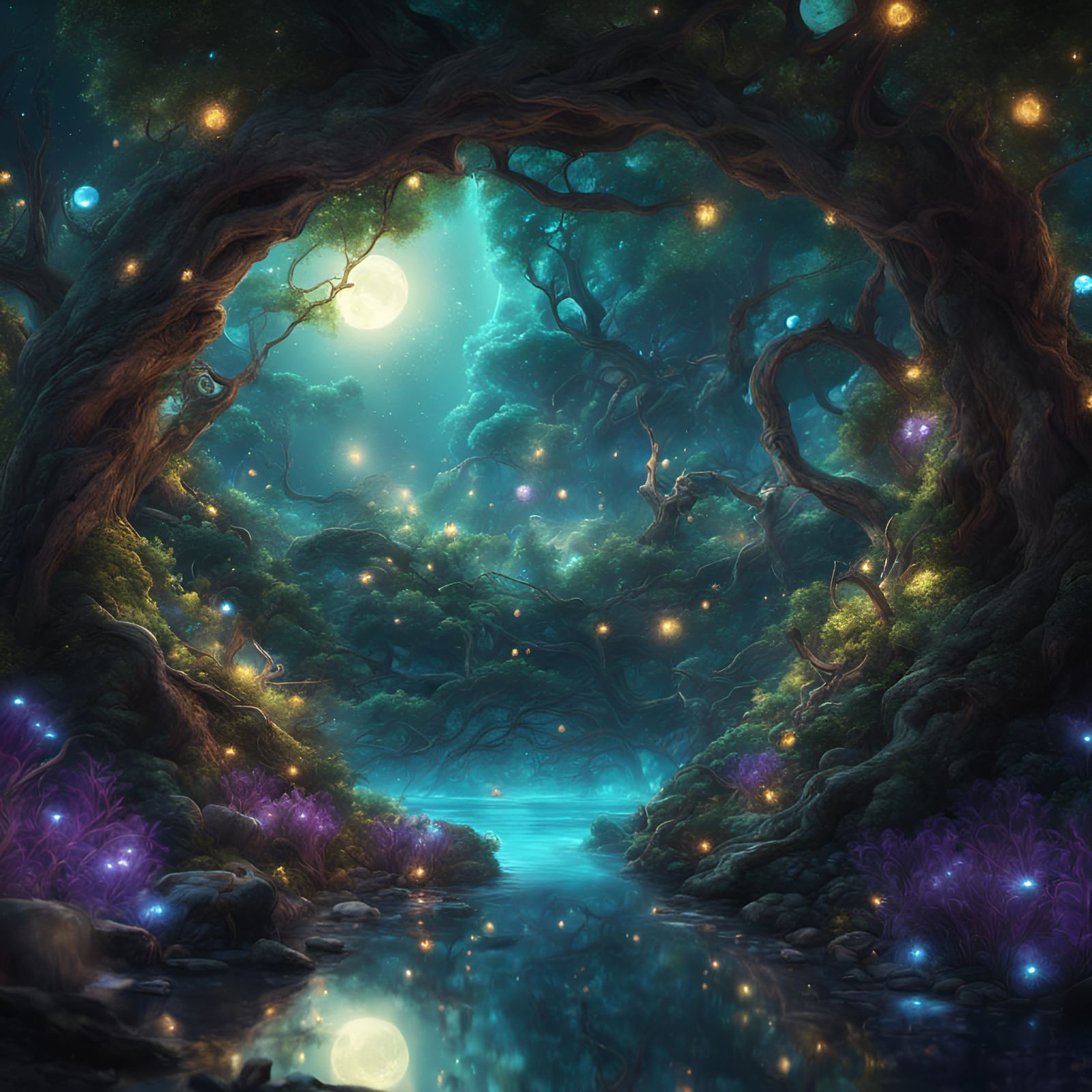 fairy forest, turquoise, blue, purple, enchanting wonderland, starry ...