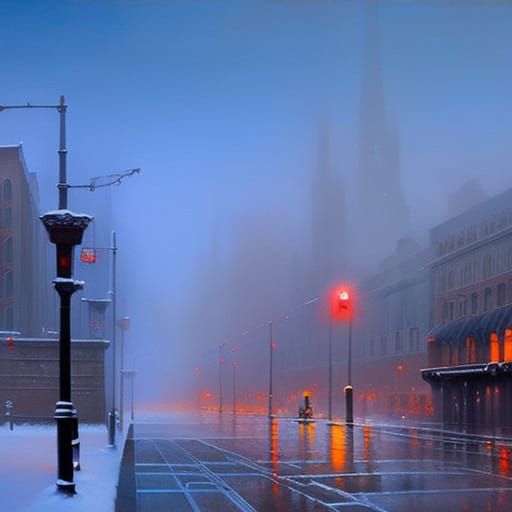 Calm city in the winter