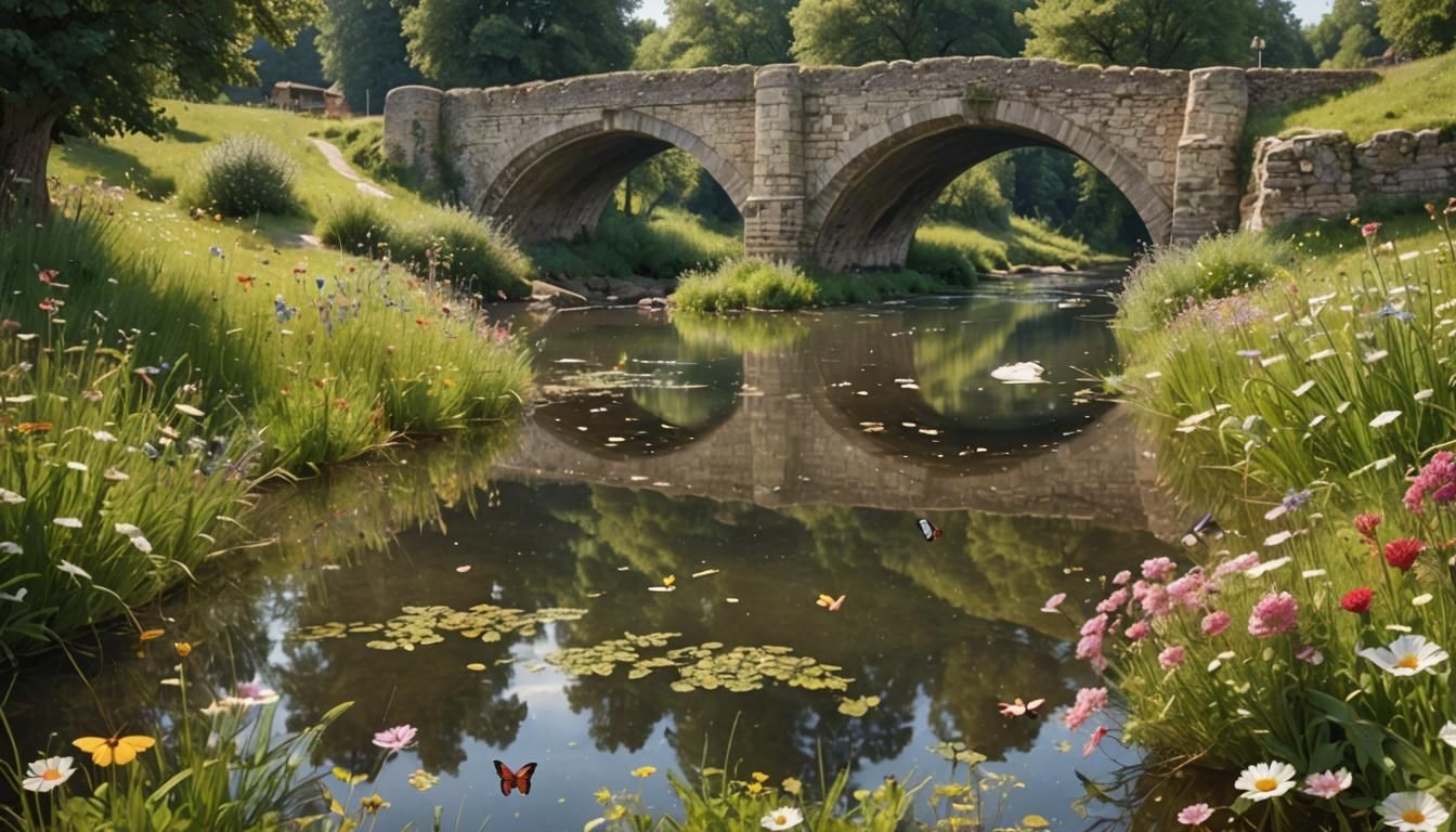 River Reflections, floral meadow,  Digital perfection, subsu...
