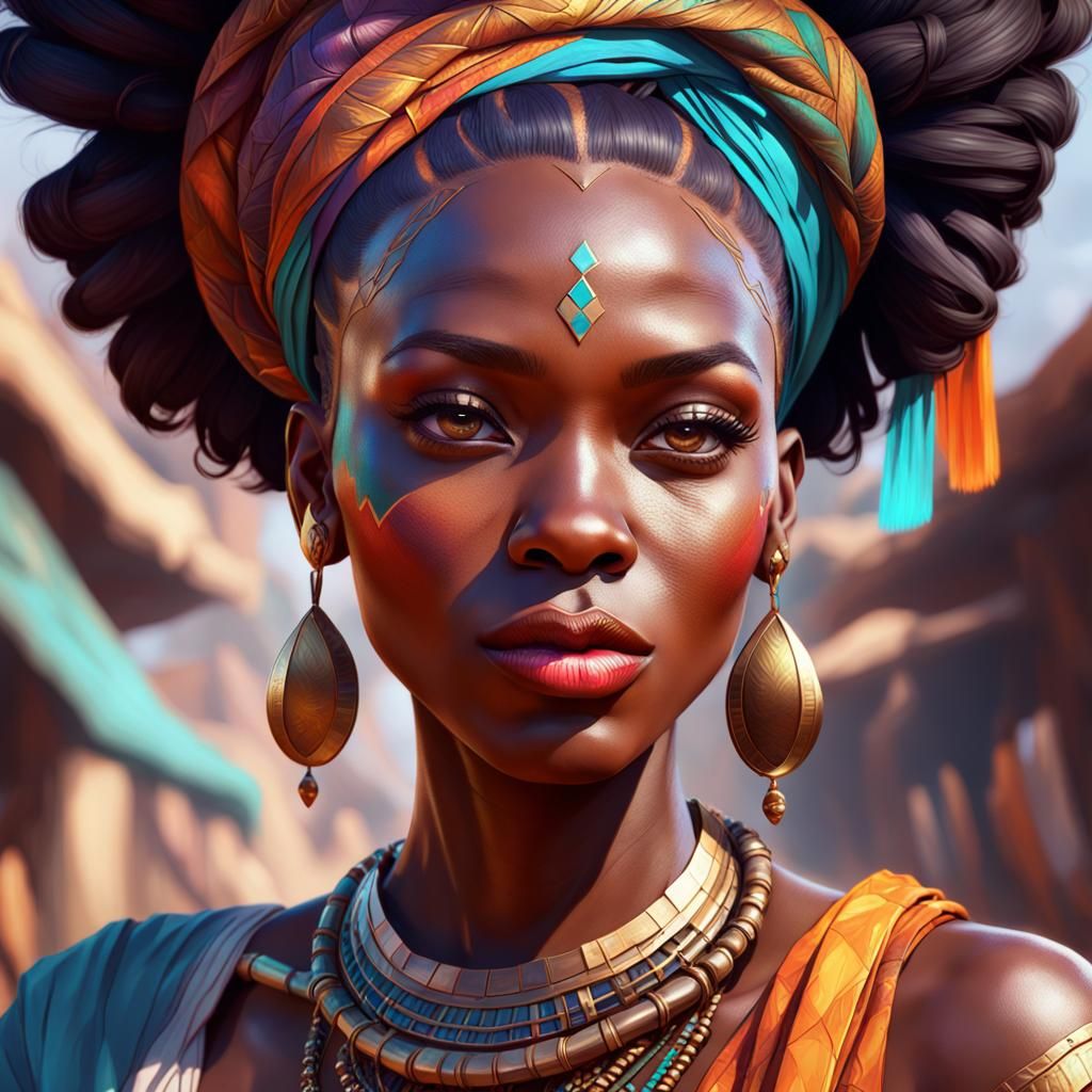 "drak skin pratty african girl in clourful attire"  head and...