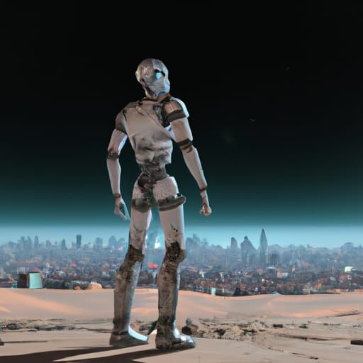 City on the moon, humanoid robot - AI Generated Artwork - NightCafe Creator