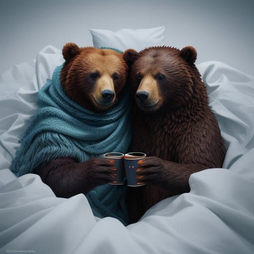 Two Bears Warming Under Electric Cable in Arctic Cold