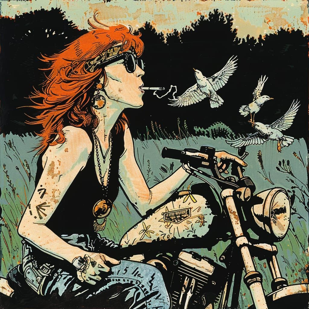 Feeding birds on motorcycle