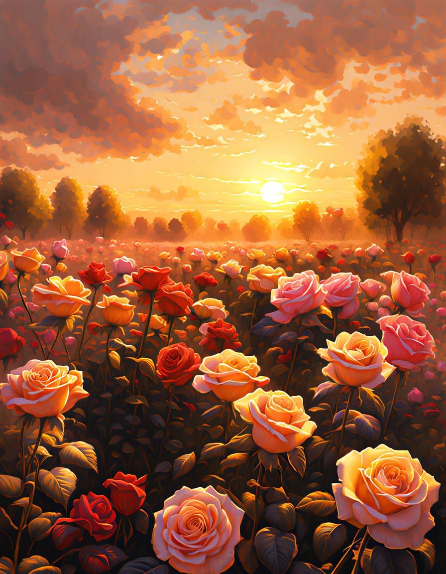 Golden Hour Roses in Dynamic Pencil Sketch