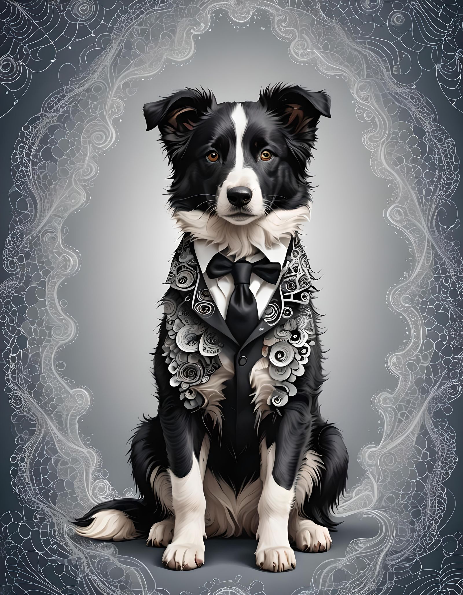 A  anthropomorphic Image of a  border collie puppy dog weari...