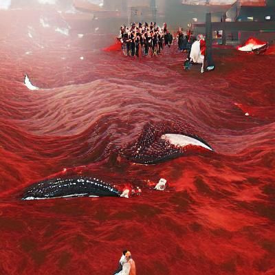 Sea of blood with dead whale