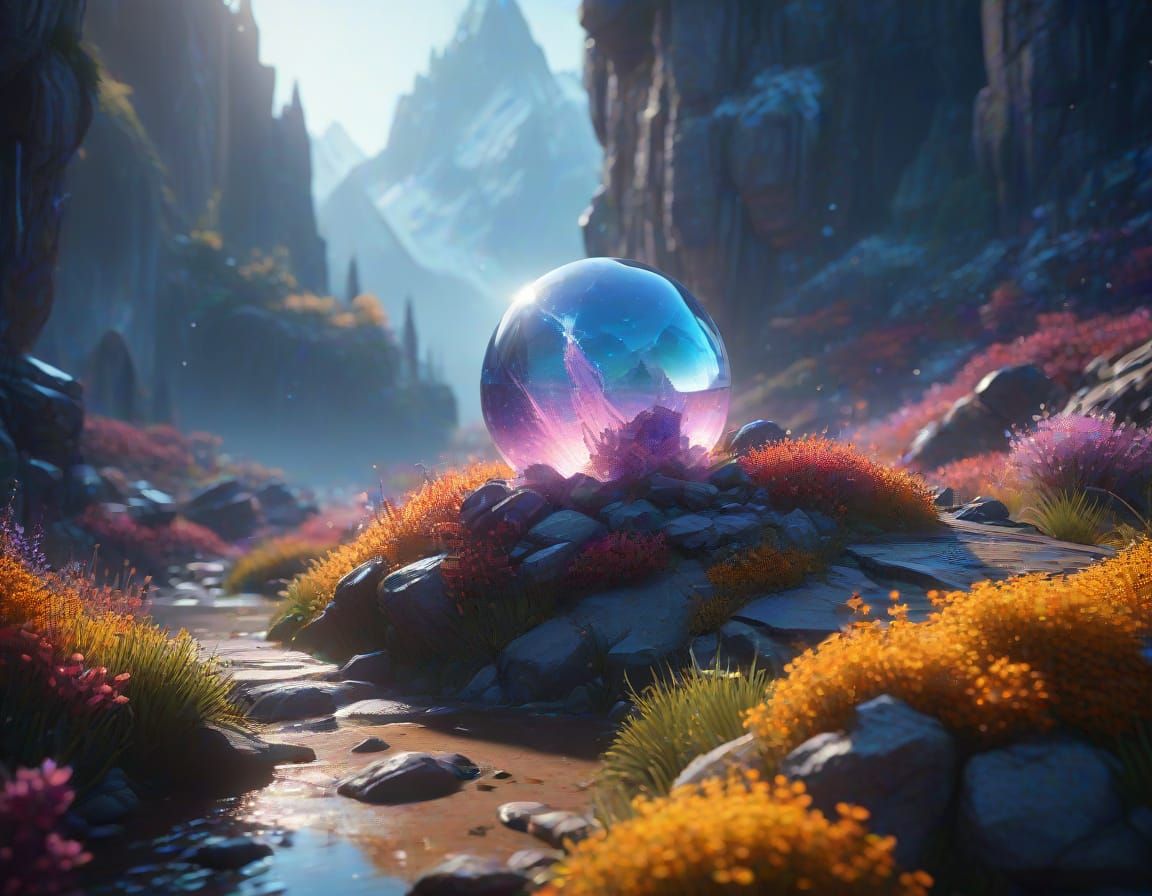 Surreal Crystal Citadel in Shimmering Iridescent Landscape