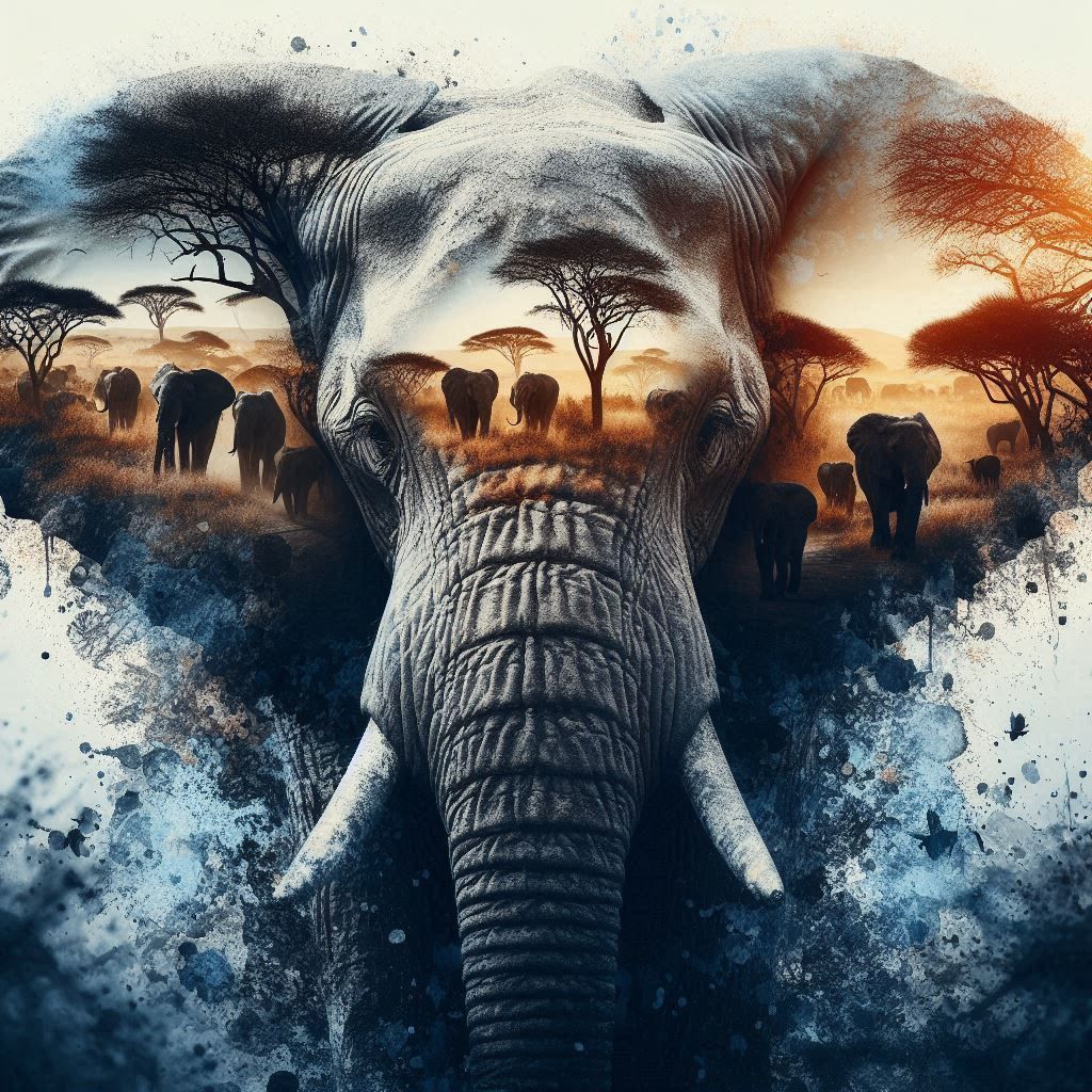 Elephant double exposure