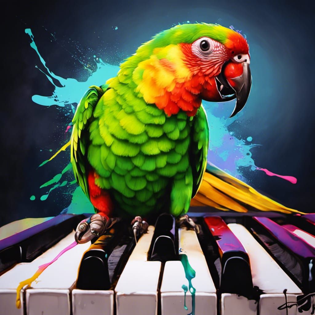 Amazon Parrot on Piano Keyboard AI Generated Artwork NightCafe Creator