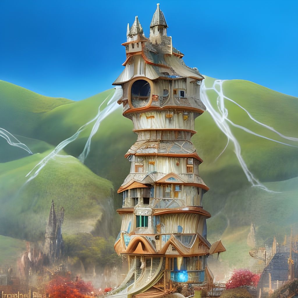 Giant tower of tiny stacked-up Hobbit houses. (II) - AI Generated ...