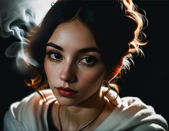 Ethereal Smoke Woman Portrait in Hyperrealistic Style