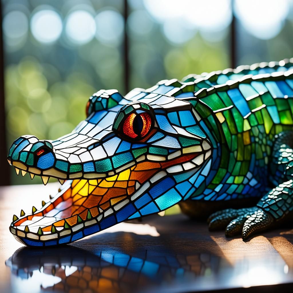 A photorealistic 3-D Alligator made completely from stained ...
