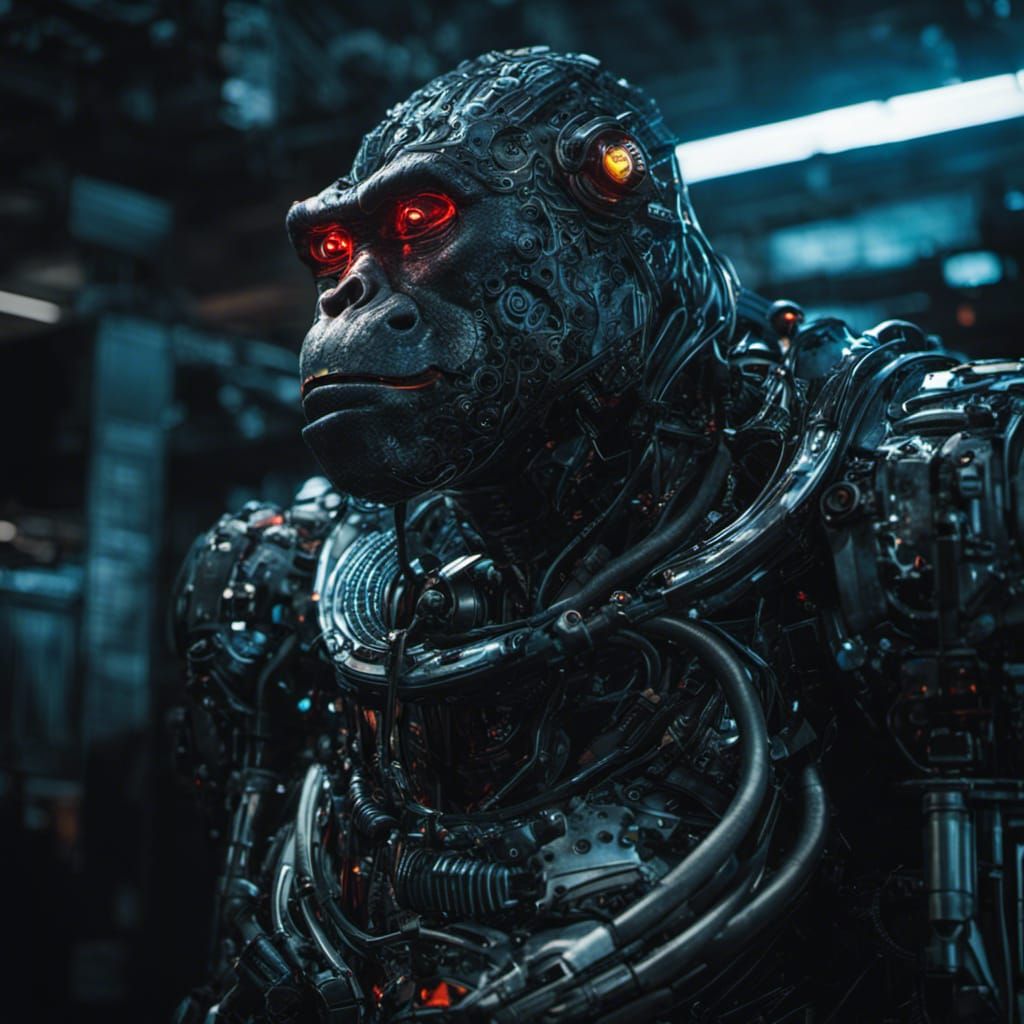 Cyberpunk cyborg gorilla