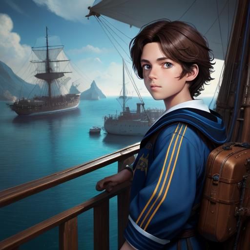 Of far, A european young kid boy brown hair, 8 years old wit...