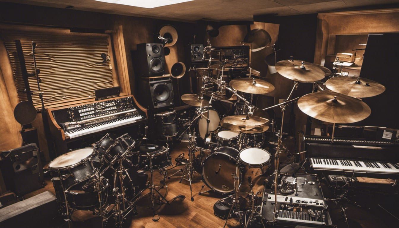 instruments flying around in the music studio