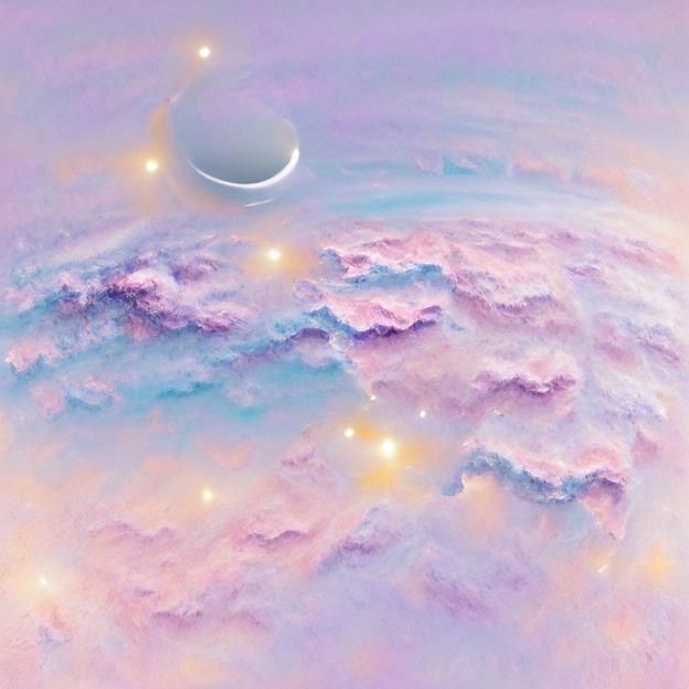 Sweet Pastel Satellite Orbiting In A Soft Pastel Aesthetic Galaxy. A 